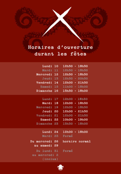 Nos horaires durant les Fêtes