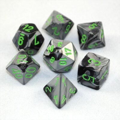 Dés en boite Gemini Black-Grey w/green
