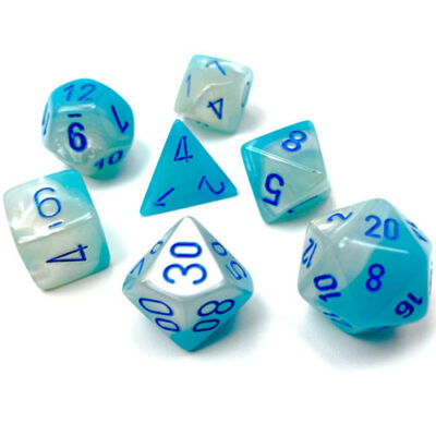 Dés en boite Gemini Pearl Turquoise-White w/blue